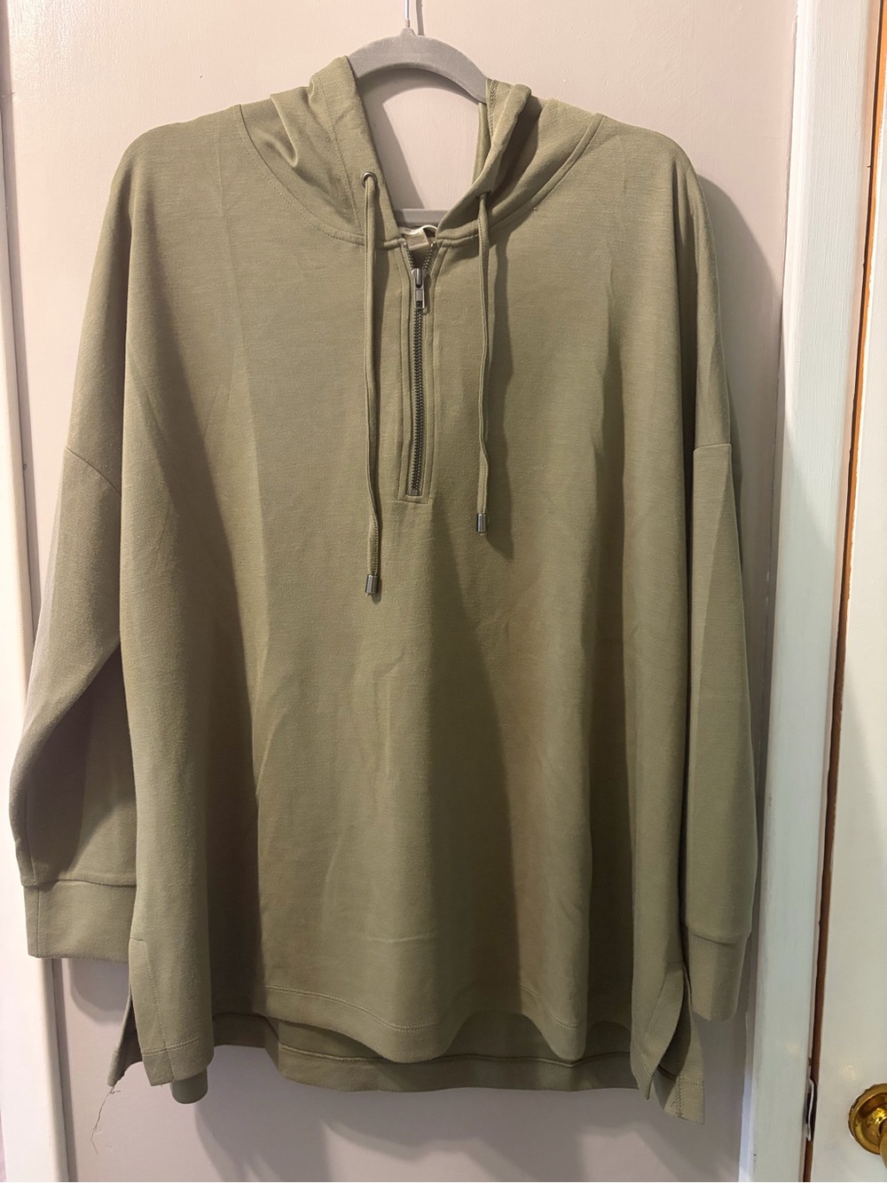 Woman’s Olive Green Half-Zip Hoodie Sweatshirt